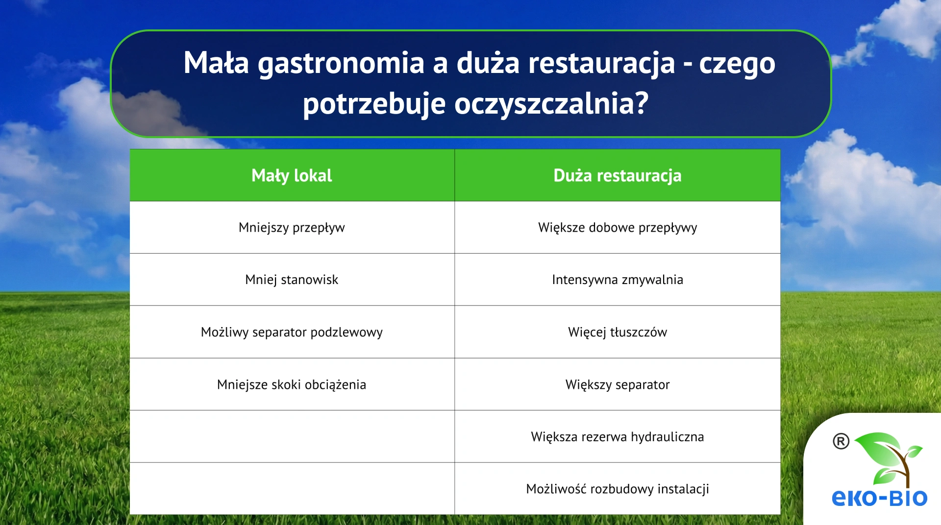 Mała gastronomia a duża restauracja - czego potrzebuje oczyszczalnia?